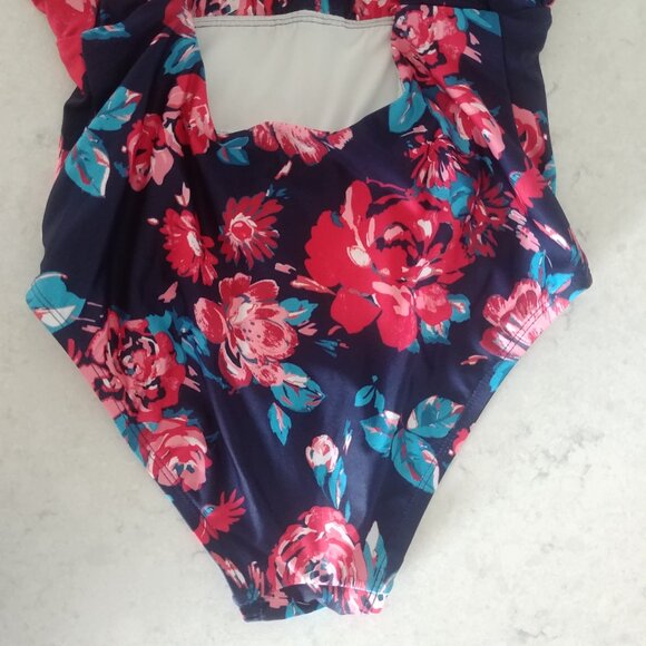 Modcloth HighDive navy blue red floral one piece swimsuit bathing suit c… - Picture 3 of 11